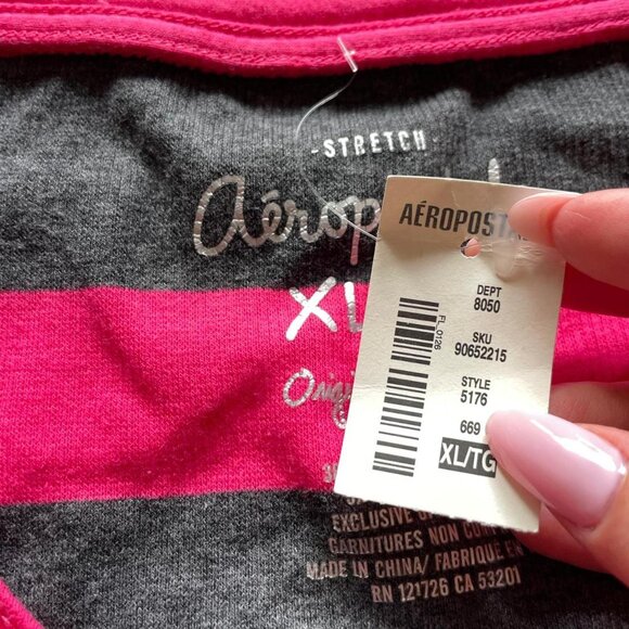 2000s Aeropostale Pink and Grey Striped Long Sleeve - Picture 5 of 7